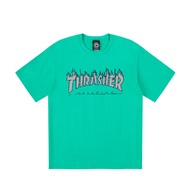 Thrasher | THRASHER 冰火焰LOGO短袖T情侣款明星同款绿色 THR8029商品图片,包邮包税