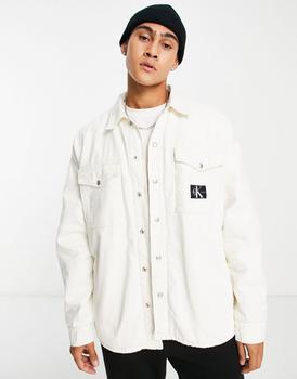 商品Calvin Klein | Calvin Klein Jeans cotton badge logo pocket oversized padded denim overshirt jacket in white,商家ASOS,价格¥1428图片