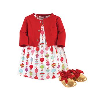 商品Little Treasure | Baby Girls Glitzmas Cardigan, Dress and Shoe Set, Pack of 3,商家Macy's,价格¥131图片