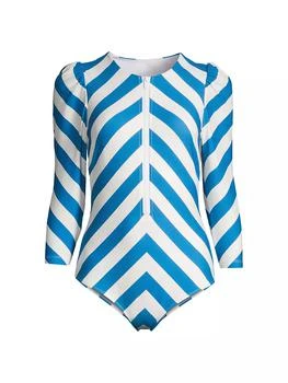 Stylest | DreamSculpt Stripe Puff-Sleeve Zip One-Piece Swimsuit,商家Saks Fifth Avenue,价格¥2614