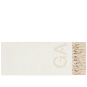 Ganni | GANNI Fringed Wool Logo Scarf商品图片,