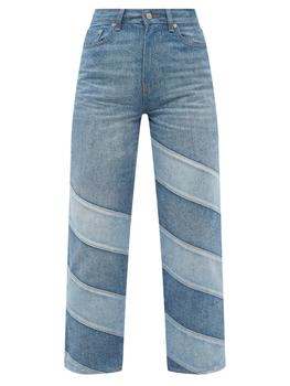 推荐Patchwork organic-cotton straight-leg jeans商品