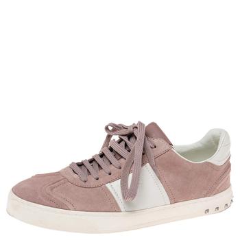 推荐Valentino Pink/White Suede and Leather Fly Crew Low-Top Sneakers Size 41商品