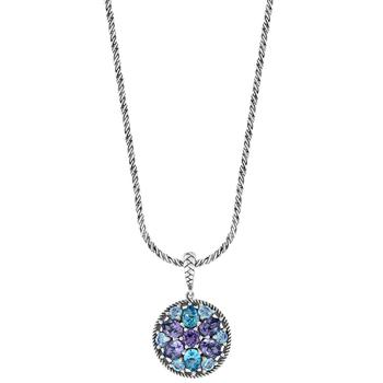 Effy | EFFY® Multi-Stone Flower Disc 18" Pendant Necklace (8-3/8 ct. t.w.) in Sterling Silver商品图片,6.5折×额外8折, 额外八折