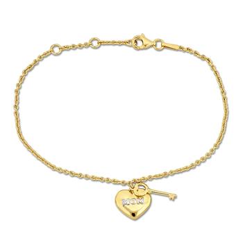 商品Amour | Mom Heart & Key Charm Bracelet in 18k Yellow Plated Sterling Silver - 7in.,商家Jomashop,价格¥368图片