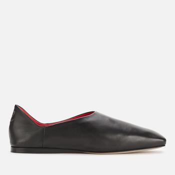 推荐Mansur Gavriel Women's Square Toe Leather Loafers - Black/Flamma商品