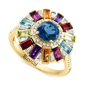 Effy | EFFY® Multi-Gemstone (2-3/4 ct. t.w.) & Diamond (1/3 ct. t.w.) Sunburst Halo Statement Ring in 14k Gold,商家Macy's,价格¥10473
