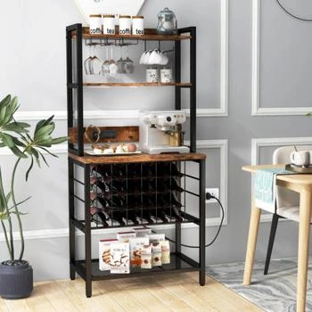 Hivvago | Wine Bar Cabinet Wine Rack with 4 Tier Storage Shelves and Glass Holders-Brown,商家Premium Outlets,价格¥1085