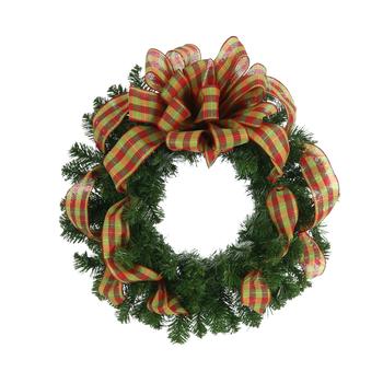 商品Creative Displays 26'' Holiday Evergreen Wreath with Large Plaid Bow图片