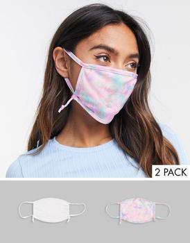 商品Skinnydip | Skinnydip Exclusive 2 pack face covering with adjustable straps in plain white and tie dye print,商家ASOS,价格¥32图片