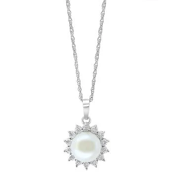 Effy | EFFY® Cultured Freshwater Pearl (7 mm) & Diamond (1/20 ct. t.w.) Halo 18" Pendant Necklace in Sterling Silver,商家Macy's,价格¥3160