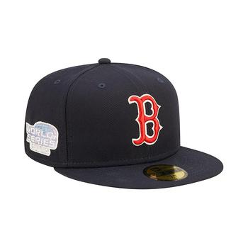 时尚mlb羽绒服男装, New Era | Men's Navy Boston Red Sox Pop Sweatband Undervisor 2004 MLB World Series Cooperstown Collection 59FIFTY Fitted Hat商品图片 