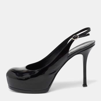 ysl高跟鞋怎么选, [二手商品] Yves Saint Laurent | Yves Saint Laurent Black Patent Leather Tribtoo Slingback  Pumps Size 40商品图片 9.1折, 满1件减$100, 满减