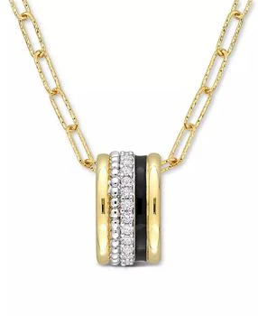 Macy's | Lab-Grown White Sapphire (4/5 ct. t.w.) & Black Enamel Paperclip Link 18" Pendant Necklace in Sterling Silver & Yellow-Plated Sterling Silver,商家Macy's,价格¥888