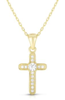 商品Yellow Gold Vermeil CZ Cross Pendant Necklace图片