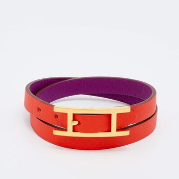美国爱马仕手镯, [二手商品] Hermes | Hermès Behapi Orange & Purple Leather Double Tour Reversible Bracelet XS商品图片 8.1折