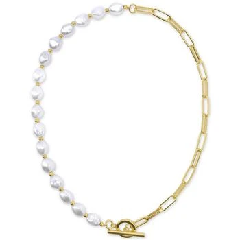 ADORNIA | 14k Gold-Plated Imitation Pearl & Paperclip Chain 17" Toggle Necklace,商家Macy's,价格¥143