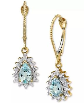 Macy's | Aquamarine (3/4 ct. t.w.) & Diamond Halo (1/4 ct. t.w.) Leverback Drop Earrings in 14k Gold,商家Macy's,价格¥4959