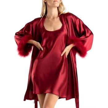 Linea Donatella | Women's Cherie Amour 2-Pc. Feather Trimmed Robe & Chemise Set 