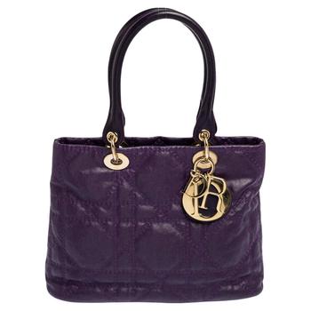 迪奥托特包, [二手商品] Dior | Dior Purple Cannage Coated Canvas Soft Lady Dior Tote商品图片 5.6折