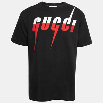 推荐Gucci Black Cotton Blade Logo Printed Short Sleeve T-Shirt L商品