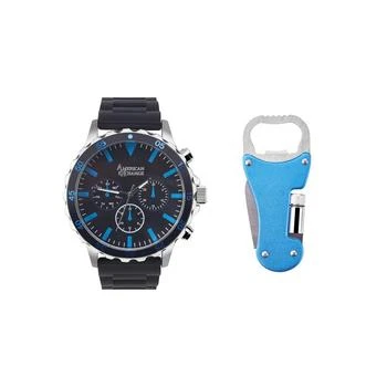 American Exchange | Men's Quartz Movement Black Silicone Strap Analog Watch, 50mm and Multi-Purpose Tool with Zippered Travel Pouch,商家Macy's,价格¥225