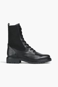 Sam Edelman | Lydell ribbed-knit and leather combat boots商品图片,6折