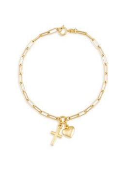 商品Saks Fifth Avenue | 14K Yellow Gold Cross & Heart Charm Chain Bracelet,商家Saks OFF 5TH,价格¥1556图片