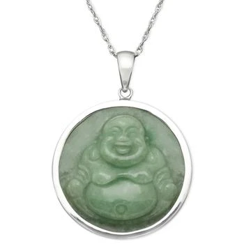 Sterling Silver Necklace, Jade Carved Buddha Pendant
