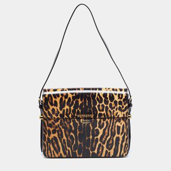 Burberry, Burberry | Burberry Black/Brown Leopard Print Glossy Leather Large Grace Shoulder Bag商品图片 4.6折