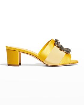Manolo Blahnik直邮, Manolo Blahnik | Martanew 50mm Satin Slide Sandals with Crystal Buckle商品图片 满$400减$100, 满减
