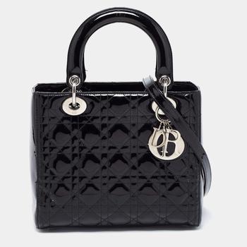 迪奥托特包, [二手商品] Dior | Dior Black Cannage Patent Leather Medium Lady Dior Tote商品图片 8.8折, 满1件减$100, 满减