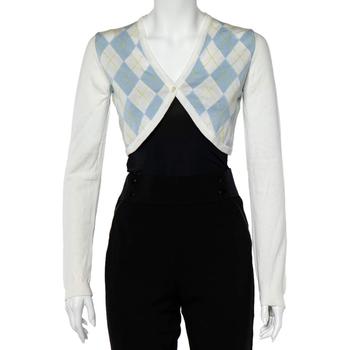 推荐Burberry White Argyle Cotton Knit Cropped Cardigan S商品