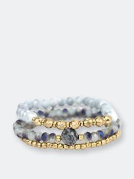 商品A Blonde and Her Bag | Iridescent Blue Grey Crystal and Gold Beaded Stretch Bracelet Set of 3,商家Verishop,价格¥242图片
