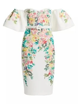 Badgley Mischka | Floral Scuba Off-The-Shoulder Cocktail Dress 