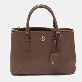 product Tory Burch Dark Brown/White Saffiano Leather Robinson Double Zip Tote image