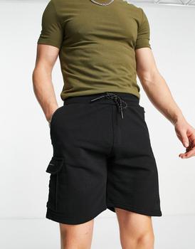 推荐Bershka jersey cargo shorts in black商品