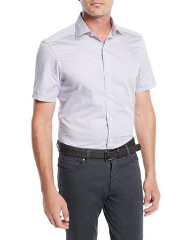 zegna 衬衫好用吗, Zegna | Men's Woven Micro-Dot Cotton Short-Sleeve Shirt商品图片 4.8折