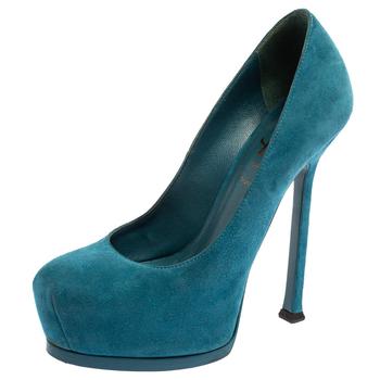 [二手商品] Yves Saint Laurent | Saint Laurent Paris Blue Suede Tribtoo Platform Pumps Size 35商品图片,2.5折