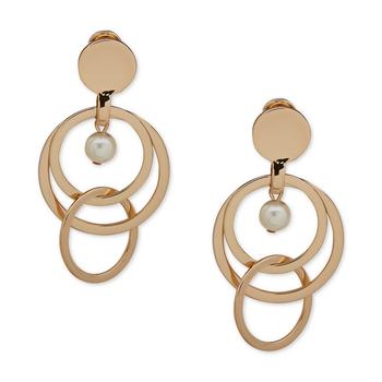 Anne Klein | Gold-Tone Imitation Pearl Multi-Circle Orbital Clip-On Drop Earrings商品图片,