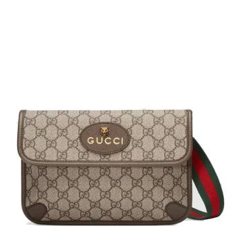 Gucci | GUCCI 古驰 Neo Vintage 金属虎头 条纹肩带帆布拼皮棕色男士腰包 493930-9C2VT-8745,商家Beyond Chinalux,价格¥7715