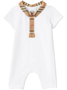 推荐BURBERRY 婴幼儿白色棉质经典格纹细节Logo贴花短袖连体衣 8056994商品