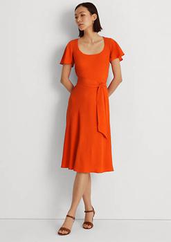 女装拉夫劳伦连衣裙, Ralph Lauren | Belted Crepe Flutter Sleeve Dress商品图片 7.5折