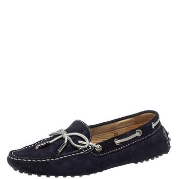 [二手商品] Tod's | Tod's Navy Blue Suede Bow Slip On Loafers Size 37商品图片,3.8折