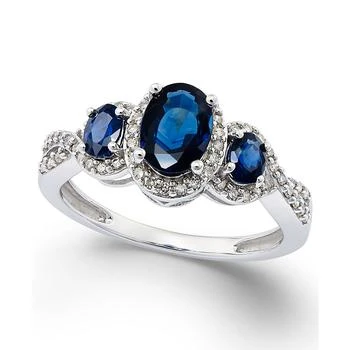 Macy's | Sapphire (1-1/3 ct. t.w.) & Diamond (1/4 ct. t.w.) 3-Stone Ring in 14k Gold (Also in Ruby, Emerald & Tanzanite),商家Macy's,价格¥9658