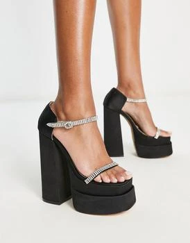 推荐Ego Peggy platform heel sandals with embellished straps in black商品