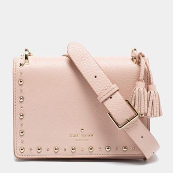 kate spade帆布包斜挎包, [二手商品] Kate Spade | Kate Spade Light Pink Leather Studded Flap Crossbody Bag商品图片 