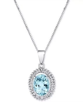 Macy's | Aquamarine (1-1/10 ct. t.w.) & Diamond (1/3 ct. t.w.) Baguette Halo 18" Pendant Necklace in 14k White Gold,商家Macy's,价格¥3879