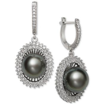 推荐Black Cultured Tahitian Pearl (10mm) & Cubic Zirconia Drop Earrings in Sterling Silver商品