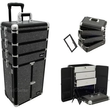 VER | Ver  Professional Rolling Aluminum Cosmetic Makeup Case French Door Opening with Large Drawers & Stackable Trays with Dividers Black Krystal,商家Premium Outlets,价格¥1253